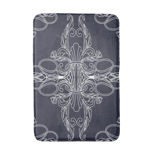 Luxuriöses Design, Blumenmuster, marineblau, weiß Badematte (Vorderseite Vertikal)