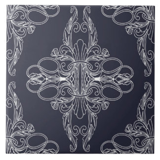 Luxuriöses Design, Blumenmuster, marineblau, weiß Fliese