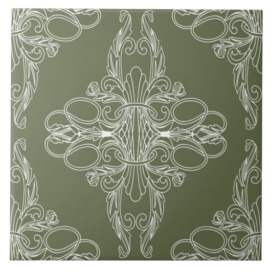 Luxuriöses Design, Blumenmuster, olivgrün, weiß Fliese (Vorderseite)