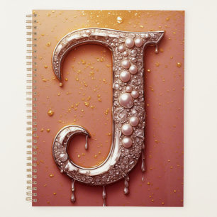 Luxuriöses Diamant-Buchstabe J-Monogramm mit golde Planer