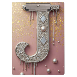Luxuriöses Diamant-Initial J-Monogramm mit goldene Klemmbrett