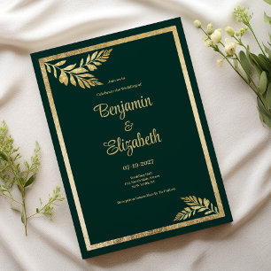 Luxuriöses dunkelgrünes Blattwerk Hochzeit Einladung