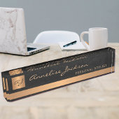 Luxuriöses elegantes schwarzes Ledergold mit Monog Namensplakette