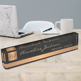 Luxuriöses elegantes schwarzes Ledergold mit Monog Namensplakette