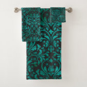 LUXURIÖSES EMERALD AQUA GEMUSTERT TOWEL SET (Insitu)