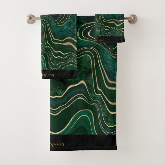 LUXURIÖSES EMERALD GREEN MARBLE CUSTOM TOWEL SET (Insitu)