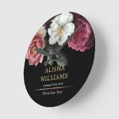 Luxuriöses Floral Black Gold Personalisiert Elegan Runde Wanduhr (Winkel)