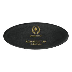 Luxuriöses Friseur-Shop schwarzes Leder Look Gold Namenschild