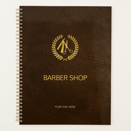 Luxuriöses Friseurgeschäft Braun Leder Look Gold Planer (Vorderseite)