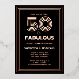 Luxuriöses Fünfzig und Fabelhaftes Retro 50. Gebur Folieneinladung