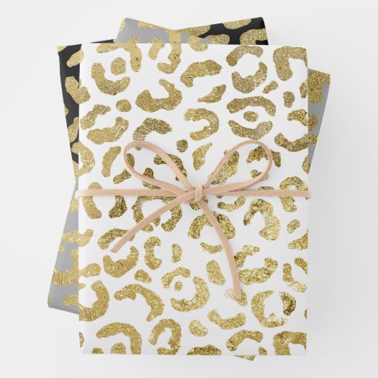 Luxuriöses Glam Gold Gray Leopard Print Set 3 Geschenkpapier Set (Beispiel)