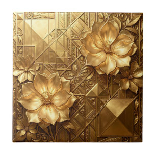 Luxuriöses Gold Art Deco Blumenmuster Fliese