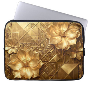 Luxuriöses Gold Art Deco Blumenmuster geprägtes De Laptopschutzhülle