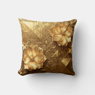 Luxuriöses Gold Art Deco Blumenmuster Kissen
