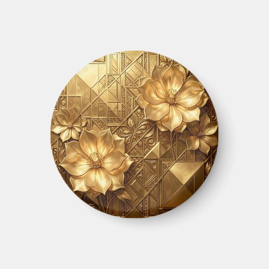 Luxuriöses Gold Art Deco Blumenmuster Magnet (Vorne)