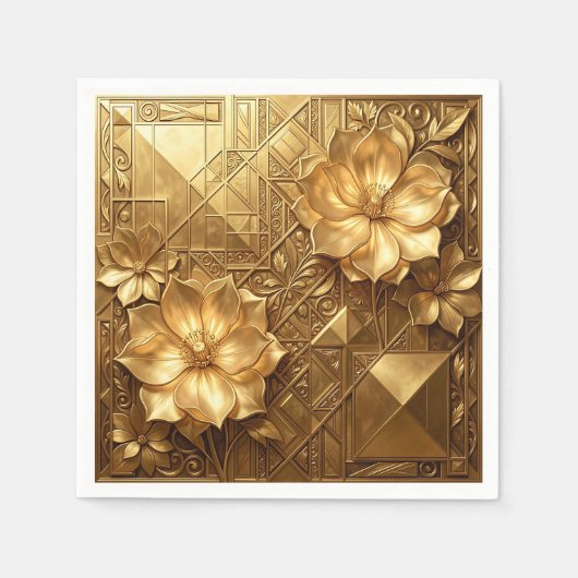 Luxuriöses Gold Art Deco Blumenmuster Serviette (Vorderseite)