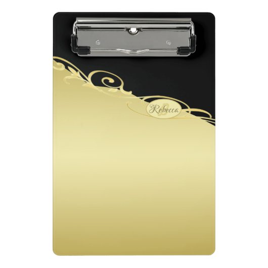 Luxuriöses Gold dekoriert auf Gold & Schwarz, Mono Mini Klemmbrett (Vorderseite)
