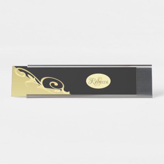 Luxuriöses Gold dekoriert auf Gold & Schwarz, Mono Schreibtischnamensplakette (Vorderseite )