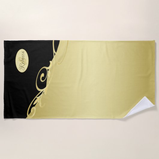 Luxuriöses Gold dekoriert auf Gold & Schwarz, Mono Strandtuch (Vorderseite)
