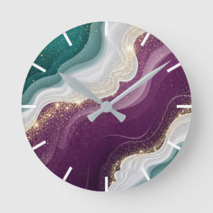 Luxuriöses Gold Glitter Marmormuster Runde Wanduhr