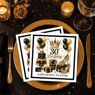 Luxuriöses Gold Glitter Schwarz und Gold 30er Part Serviette