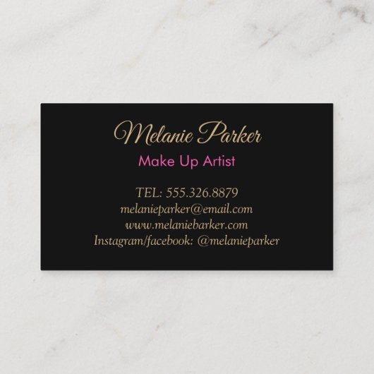 Luxuriöses Gold Makeup Pink Trendy Elegant Schwarz Visitenkarte (Rückseite)