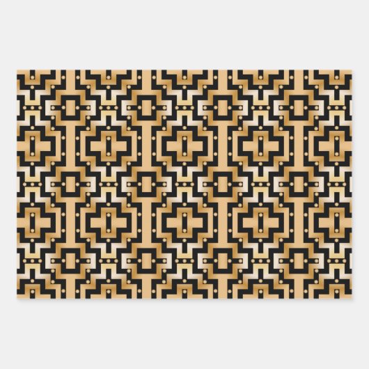 Luxuriöses Gold Metallic Art Deco Geometrisches Mu Geschenkpapier Set (Vorderseite 2)
