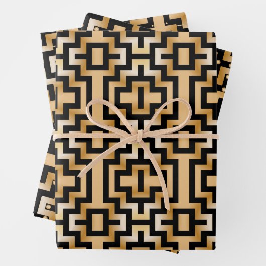 Luxuriöses Gold Metallic Art Deco Geometrisches Mu Geschenkpapier Set (Beispiel)