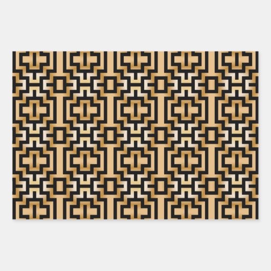 Luxuriöses Gold Metallic Art Deco Geometrisches Mu Geschenkpapier Set (Vorderseite)