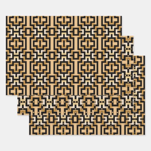 Luxuriöses Gold Metallic Art Deco Geometrisches Mu Geschenkpapier Set (Set)