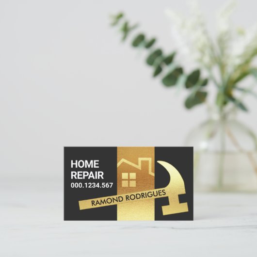 Luxuriöses Gold Roof Working Hammer Visitenkarte (Stehend Vorderseite)