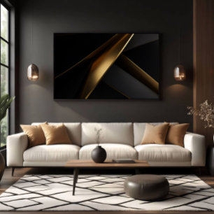 Luxuriöses Gold-Schwarz Abstrakt Geometrisch Leinwanddruck