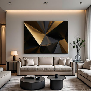 Luxuriöses Gold-Schwarz Abstrakt Geometrisch Leinwanddruck