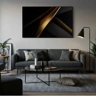 Luxuriöses Gold-Schwarz Abstrakt Geometrisch Poster