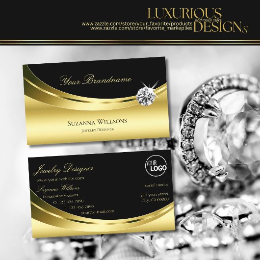 Luxuriöses Gold Schwarz mit Logo und Sparkle Diamo Visitenkarte