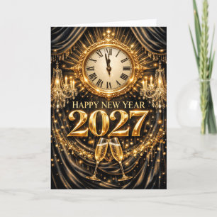 Luxuriöses Gold Schwarzes Elegantes Neujahr 2027 Feiertagskarte