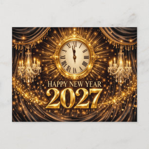 Luxuriöses Gold Schwarzes Elegantes Neujahr 2027 Feiertagspostkarte