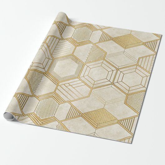Luxuriöses Gold-Sechseckmuster - Marmortextur 2 Geschenkpapier (Ungerollt)