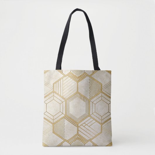 Luxuriöses Gold-Sechseckmuster - Marmortextur 2 Tasche (Vorderseite)