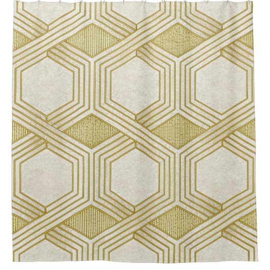 Luxuriöses Gold-Sechseckmuster - Marmortextur Duschvorhang (Vorderseite)