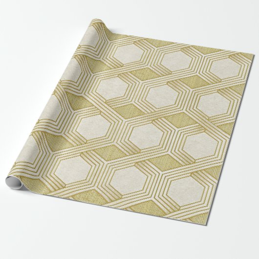 Luxuriöses Gold-Sechseckmuster - Marmortextur Geschenkpapier (Ungerollt)