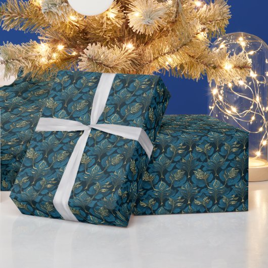 Luxuriöses Gold und Aquamarines blaues Abstraktes Geschenkpapier (Feiertage)
