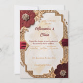 Luxuriöses Gold und Burgund Bloral Wedding Einladu Einladung (Vorderseite)