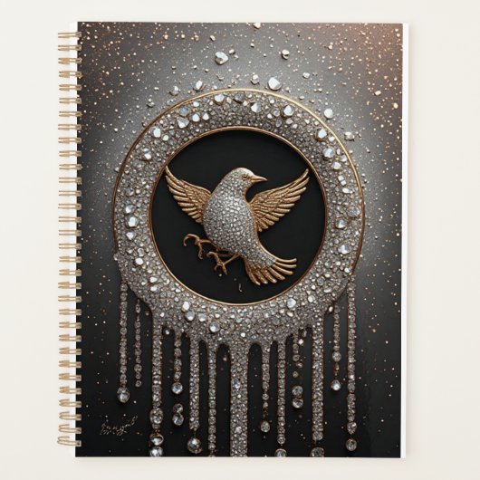 Luxuriöses Gold- und Diamantvogel-Emblem Planer (Vorderseite)
