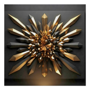 Luxuriöses Gold und dunkler Kristall 3D geometrisc Poster