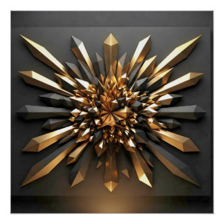 Luxuriöses Gold und dunkler Kristall 3D geometrisc Poster