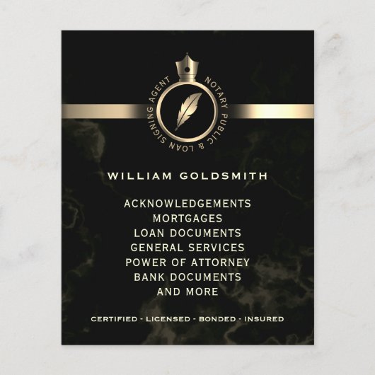 Luxuriöses Gold und schwarzer Marmor Notar Flyer (Vorne)