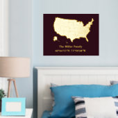 luxuriöses Gold US map Längengrad Breitengrad Zuha Foliendrucke (In Situ (Schlafzimmer))