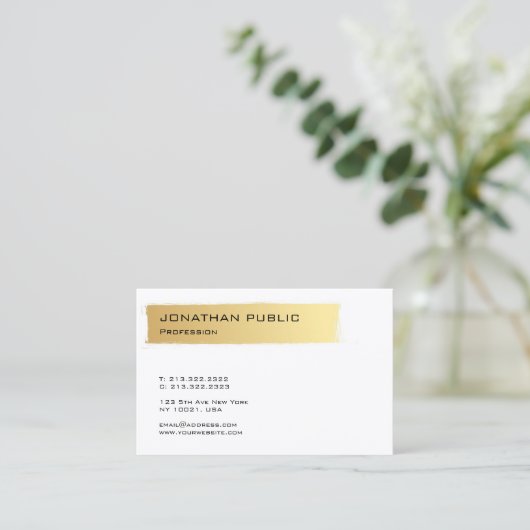 Luxuriöses Gold White Modernes Elegantes Minimalis Visitenkarte (Stehend Vorderseite)