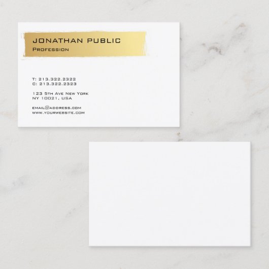 Luxuriöses Gold White Modernes Elegantes Minimalis Visitenkarte (Vorne/Hinten)